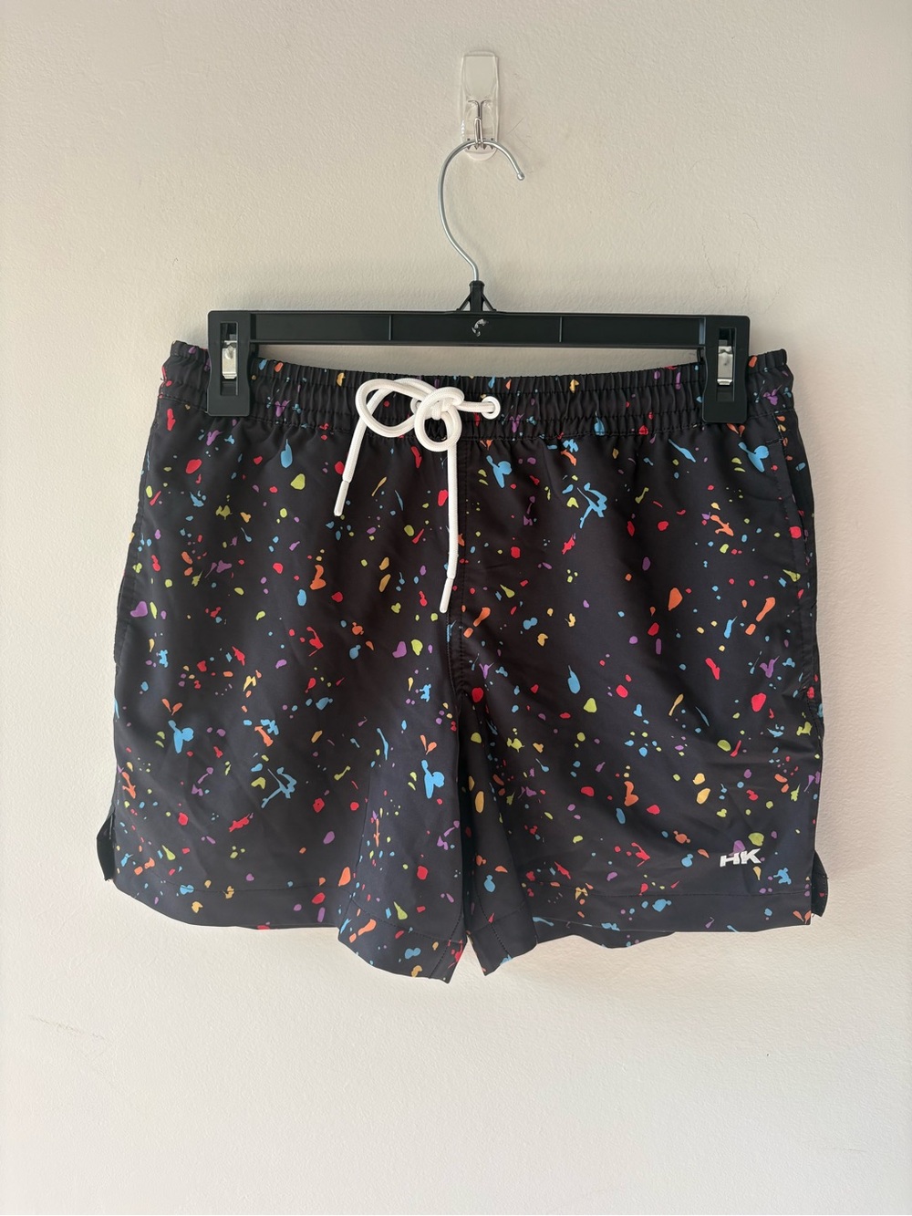 Humankind Men’s Black Multicolor Paint Splatter Swim Trunks Board Shorts Size S